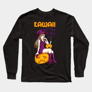 Kawaii Girl Halloween Anime Witch Waifu Long Sleeve T-Shirt